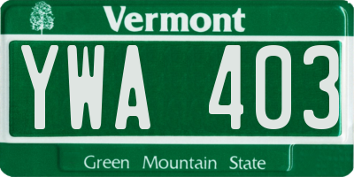 VT license plate YWA403