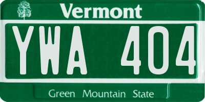 VT license plate YWA404