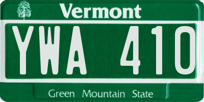 VT license plate YWA410
