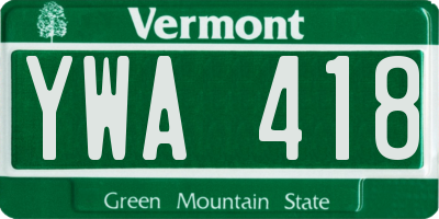 VT license plate YWA418