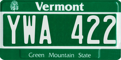 VT license plate YWA422