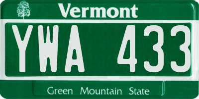 VT license plate YWA433