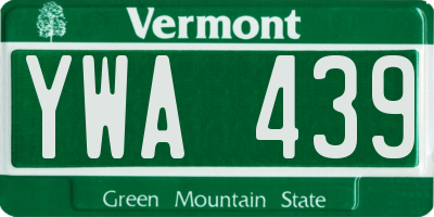 VT license plate YWA439