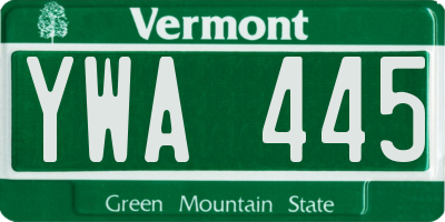 VT license plate YWA445
