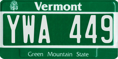 VT license plate YWA449
