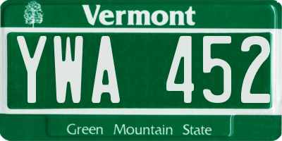 VT license plate YWA452