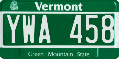 VT license plate YWA458
