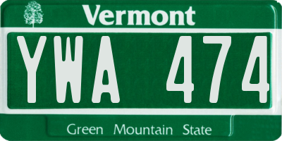 VT license plate YWA474