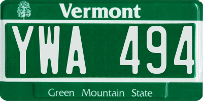 VT license plate YWA494