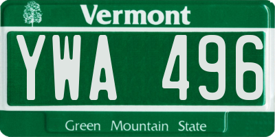 VT license plate YWA496