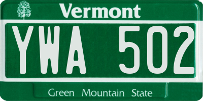 VT license plate YWA502
