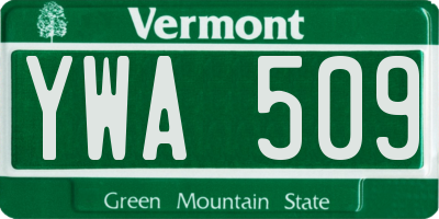 VT license plate YWA509