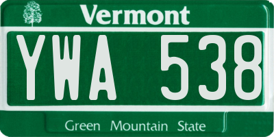 VT license plate YWA538