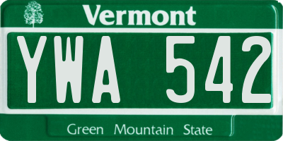 VT license plate YWA542
