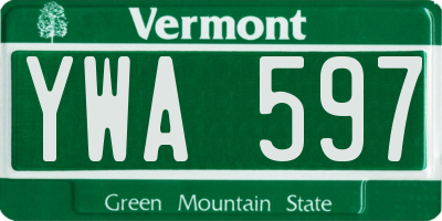 VT license plate YWA597