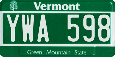 VT license plate YWA598