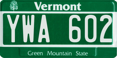 VT license plate YWA602