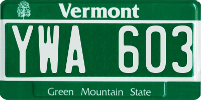 VT license plate YWA603
