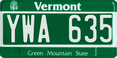 VT license plate YWA635