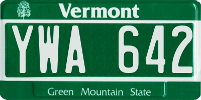 VT license plate YWA642