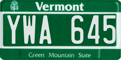 VT license plate YWA645
