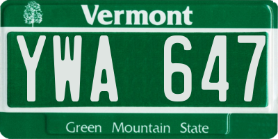 VT license plate YWA647