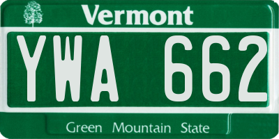 VT license plate YWA662