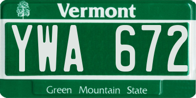 VT license plate YWA672