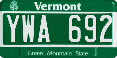 VT license plate YWA692