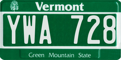 VT license plate YWA728