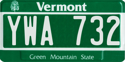VT license plate YWA732