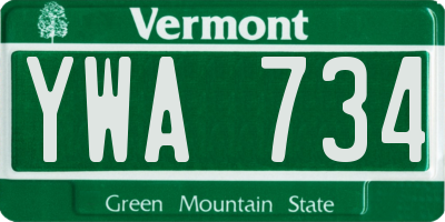 VT license plate YWA734