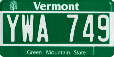 VT license plate YWA749