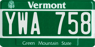 VT license plate YWA758