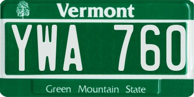VT license plate YWA760