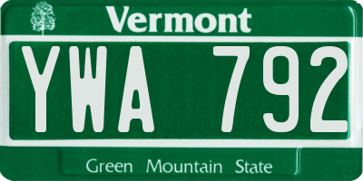 VT license plate YWA792