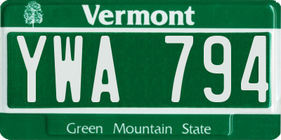 VT license plate YWA794