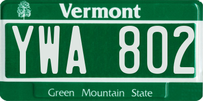 VT license plate YWA802