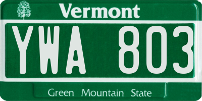 VT license plate YWA803