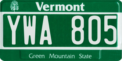 VT license plate YWA805