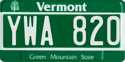 VT license plate YWA820