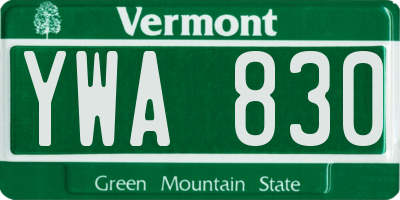 VT license plate YWA830