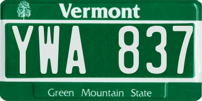 VT license plate YWA837