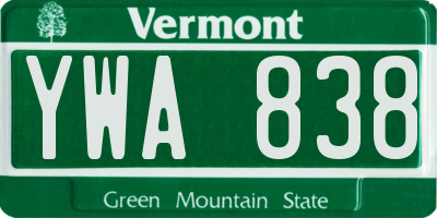 VT license plate YWA838