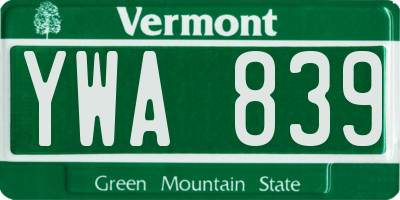 VT license plate YWA839