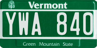 VT license plate YWA840