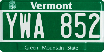 VT license plate YWA852