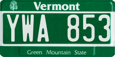 VT license plate YWA853