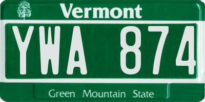 VT license plate YWA874