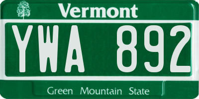 VT license plate YWA892
